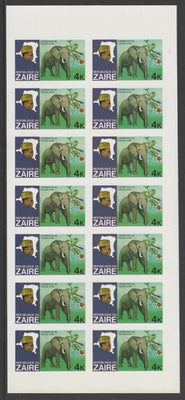 Zaire 1979 River Expedition 4k Elephant complete imperf sheet of 14, unmounted mint from uncut proof sheet as SG 954. NOTE - this item has been selected for a special offer with the price significantly reduced