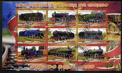 Djibouti 2010 Steam Locos of the World - Great Britain perf sheetlet containing 9 values fine cto used