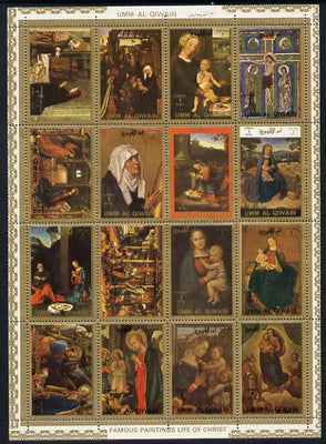 Umm Al Qiwain 1972 Paintings (Life of Christ #2) sheetlet containing 16 values (Mi 1162-77A) unmounted mint