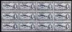 Newfoundland 1937 KG6 Coronation Codfish 1c (line perf 13.5 from 'long' KG6 Coronation set) unmounted mint block of 12, one stamp with 'fish hook flaw' R1/7, SG 257cb