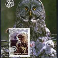 Djibouti 2004 Owls #1 perf souvenir sheet (with Rotary Logo) unmounted mint