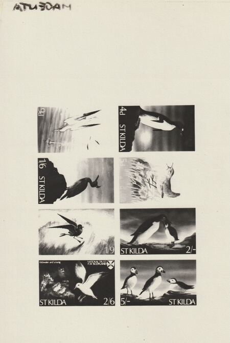 St Kilda 1968 Birds - Photographic plate as used for the production of 8-value sheetlet (produced by National Trust for Scotland) endorsed 'magenta' and almost certainly unique, complete with the issued sheetlet