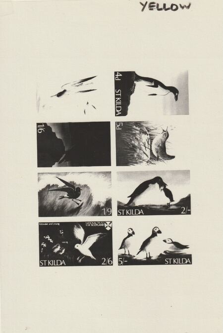 St Kilda 1968 Birds - Photographic plate as used for the production of 8-value sheetlet (produced by National Trust for Scotland) endorsed 'yellow' and almost certainly unique, complete with the issued sheetlet