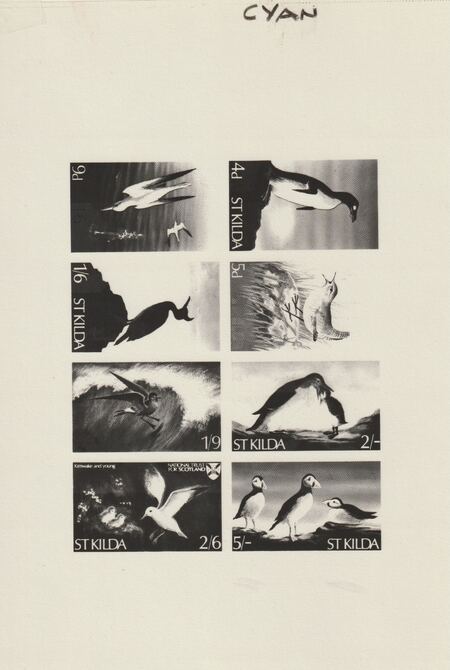 St Kilda 1968 Birds - Photographic plate as used for the production of 8-value sheetlet (produced by National Trust for Scotland) endorsed 'cyan' and almost certainly unique, complete with the issued sheetlet