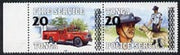 Tonga 1997 surcharged 20s on 2p se-tenant pair showing Fire Engine & Policeman with Dog unmounted mint, SG 1375a