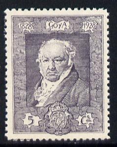 Spain 1930 Francisco Goya 5c slate-violet unmounted mint SG 557