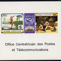 Central African Republic 1970 'Knokphila 70' Stamp Exhibition 100f triptych deluxe proof card in full issued colours (as SG 223-4)