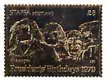 Staffa 1979 US Presidents Birthdays £8 (Mount Rushmore) embossed in 22k gold foil from a limited printing (Rosen #627) unmounted mint