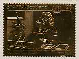 Staffa 1976 United Nations - International Labour Organisation £6 value (showing Secretary on Telephone) perf label embossed in 23 carat gold foil (Rosen #384)