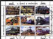 St Thomas & Prince Islands 1997 Railway Locomotives perf sheetlet containing 9 values cto used