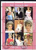 Burkina Faso 1997 Princess Diana #1 perf sheetlet containing 9 values (various portraits) cto used