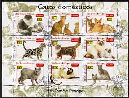 St Thomas & Prince Islands 2004 Domestic Cats perf sheetlet containing 9 values cto used