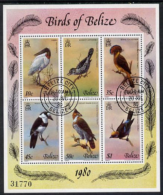 Belize 1980 Birds (4th series) perf sheetlet containing the set of 6 fine cto used, SG MS 561a