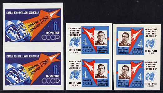 Russia 1962 First Team Manned Space Flight set of 3 in unmounted mint imperf pairs (Mi 2634-36BB)*