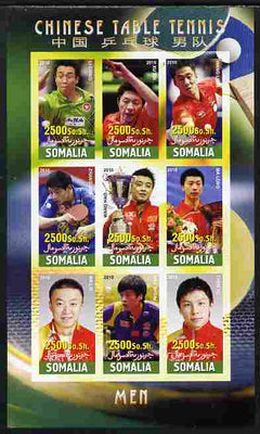 Somalia 2010 Chinese Table Tennis Stars - Male imperf sheetlet containing 9 values unmounted mint