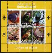Somaliland 19?? Doves of the World perf sheetlet containing set of 6 values with Scout Logo in margins unmounted mint
