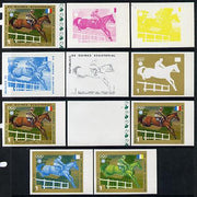 Equatorial Guinea 1972 Munich Olympics (5th series) 3-Day Eventing 1pt (Chevallier on Aiglone) set of 11 imperf progressive proofs comprising the 6 individual colours plus composites of 2, 3, 4, 5 and all 6 colours, a superb group……Details Below
