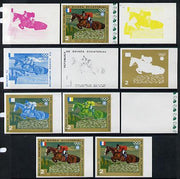 Equatorial Guinea 1972 Munich Olympics (5th series) 3-Day Eventing 2pts (D'Oriola on Ali Baba) set of 11 imperf progressive proofs comprising the 6 individual colours plus composites of 2, 3, 4, 5 and all 6 colours, a superb group……Details Below