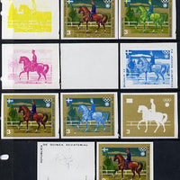 Equatorial Guinea 1972 Munich Olympics (5th series) 3-Day Eventing 3pts (St Cyr on Master Rufus) set of 11 imperf progressive proofs comprising the 6 individual colours plus composites of 2, 3, 4, 5 and all 6 colours, a superb gro……Details Below