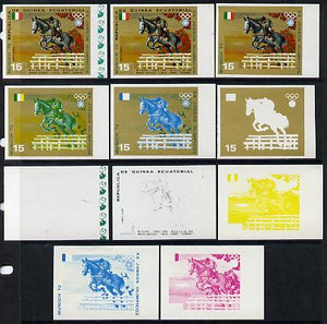 Equatorial Guinea 1972 Munich Olympics (5th series) 3-Day Eventing 15pts (Mauro Checcoli on Sunbeam) set of 11 imperf progressive proofs comprising the 6 individual colours plus composites of 2, 3, 4, 5 and all 6 colours, a superb……Details Below