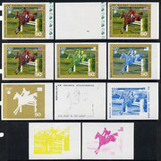 Equatorial Guinea 1972 Munich Olympics (5th series) 3-Day Eventing 50pts (William Steinkraus on Snowbound) set of 11 imperf progressive proofs comprising the 6 individual colours plus composites of 2, 3, 4, 5 and all 6 colours, a ……Details Below