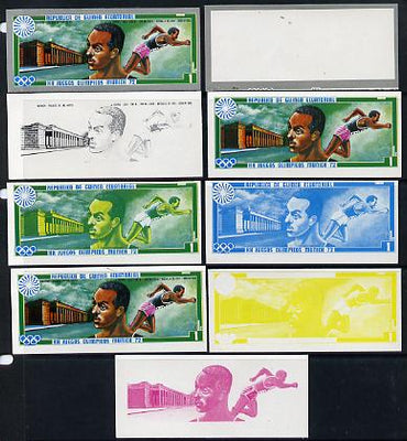 Equatorial Guinea 1972 Munich Olympics (2nd series) Past Champions 1pt (J Owens) set of 9 imperf progressive proofs comprising the 5 individual colours plus composites of 2, 3, 4 and all 5 colours, a superb and important group unmounted mint (as Mi 81)
