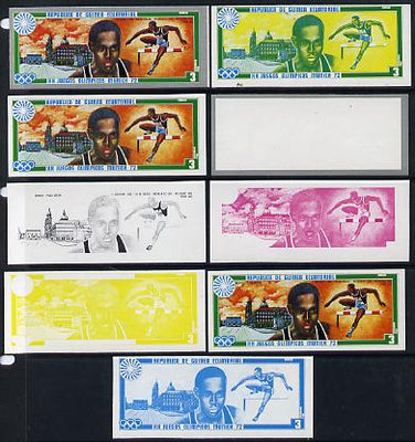 Equatorial Guinea 1972 Munich Olympics (2nd series) Past Champions 3pts (L Calhoun) set of 9 imperf progressive proofs comprising the 5 individual colours plus composites of 2, 3, 4 and all 5 colours, a superb and important group ……Details Below