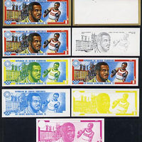 Equatorial Guinea 1972 Munich Olympics (2nd series) Past Champions 8pts (J Frazier) set of 9 imperf progressive proofs comprising the 5 individual colours plus composites of 2, 3, 4 and all 5 colours, a superb and important group ……Details Below
