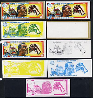 Equatorial Guinea 1972 Munich Olympics (2nd series) Past Champions 50pts (R Beamon) set of 9 imperf progressive proofs comprising the 5 individual colours plus composites of 2, 3, 4 and all 5 colours, a superb and important group unmounted mint (as Mi 87)