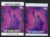 St Vincent 1986 Statue of Liberty Centenary $4 die proof in red and blue only on plastic (Cromalin) card ex archives (perf stamp not included)