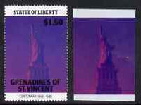 St Vincent - Grenadines 1986 Statue of Liberty Centenary $1.50 die proof in red and blue only on plastic (Cromalin) card ex archives (perf stamp not included)