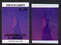 St Vincent - Grenadines 1986 Statue of Liberty Centenary $1.50 die proof in red and blue only on plastic (Cromalin) card ex archives (perf stamp not included)