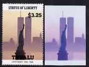 Tuvalu 1986 Statue of Liberty Centenary $3.25 die proof in red and blue only on plastic (Cromalin) card ex archives, (perf stamp not included)