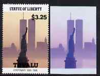 Tuvalu 1986 Statue of Liberty Centenary $3.25 die proof in red and blue only on plastic (Cromalin) card ex archives, (perf stamp not included)