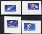 St Vincent 1986 Halley's Comet set of 4 die proofs in red and blue only on plastic (Cromalin) card ex archives, as SG 973-6