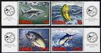 Tonga 1994 Game Fishing perf set of 4 each opt'd SPECIMEN unmounted mint, as SG 1267-70