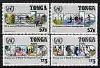 Tonga 1990 UN Development Programme perf set of 4 each opt'd SPECIMEN unmounted mint, as SG 1109-12