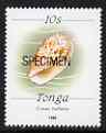 Tonga 1988-92 Bubble Cone Shell 10s (from chalky paper redrawn Marine Life def set) opt'd SPECIMEN, as SG 1005a (1990 imprint date) unmounted mint