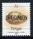 Tonga 1990-92 Green Map Cowrie Shell 5s (from reduced-size Marine Life set) opt'd SPECIMEN, as SG1089 (1992 imprint date) unmounted mint