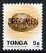 Tonga 1993-95 Green Map Cowrie Shell 5s (from Marine Life def set) opt'd SPECIMEN, as SG 1220 (1993 imprint date) unmounted mint
