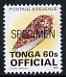 Tonga 1995-96 Princely Cone Shell 60s (from Marine Life def set) opt'd OFFICIAL & SPECIMEN, as SG O253 unmounted mint