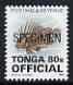 Tonga 1993-95 Lionfish 80s (from Marine Life def set) opt'd OFFICIAL & SPECIMEN, as SG O255 unmounted mint