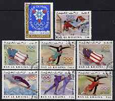 Ras Al Khaima 1968 Grenoble Winter Olympics perf set of 8 cto used, Mi 209-16A*