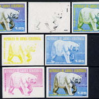 Equatorial Guinea 1977 North American Animals 1e25 (White Bear) set of 7 imperf progressive proofs comprising the 4 individual colours plus 2, 3 and 4-colour composites, a superb and important group unmounted mint (as Mi 1239)