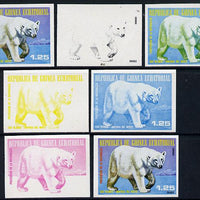 Equatorial Guinea 1977 North American Animals 1e25 (White Bear) set of 7 imperf progressive proofs comprising the 4 individual colours plus 2, 3 and 4-colour composites, a superb and important group unmounted mint (as Mi 1239)