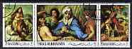 Ras Al Khaima 1970 Christmas - Paintings by Andrea Del Sarto perf strip of 3 fine cto used, Mi 399-401
