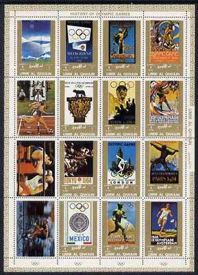 Umm Al Qiwain 1972 History of Olympics sheetlet containing 16 values unmounted mint (Mi 1098-1113A)