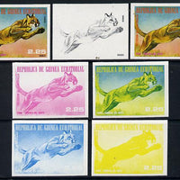 Equatorial Guinea 1977 North American Animals 2e25 (Puma) set of 7 imperf progressive proofs comprising the 4 individual colours plus 2, 3 and 4-colour composites, a superb and important group unmounted mint (as Mi 1243)