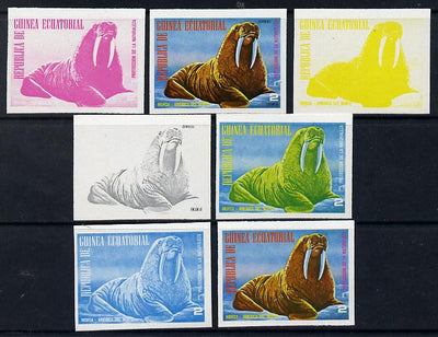 Equatorial Guinea 1977 North American Animals 2e (Walrus) set of 7 imperf progressive proofs comprising the 4 individual colours plus 2, 3 and 4-colour composites, a superb and important group unmounted mint (as Mi 1242)