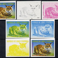 Equatorial Guinea 1977 North American Animals 50e (Lynx) set of 7 imperf progressive proofs comprising the 4 individual colours plus 2, 3 and 4-colour composites, a superb and important group unmounted mint (as Mi 1245)